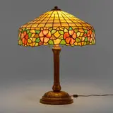 The Wilkinson Co., Table lamp shade with an Arts & Crafts base, c. 1912, leaded glass, hammered copper