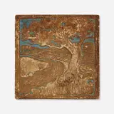 Ernest A. Batchelder, Landscape tile with tree and field, c. 1920, glazed earthenware