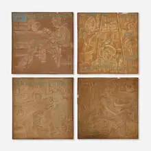 Ernest A. Batchelder, Nursery Rhyme tiles, set of four, c. 1920, glazed earthenware