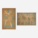 Ernest A. Batchelder, Angel tiles, set of two, c. 1920, glazed earthenware