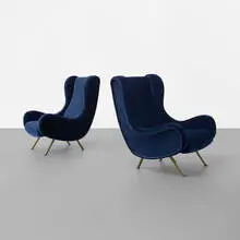 Marco Zanuso, Senior lounge chairs, pair, 1951, upholstery, brass