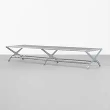 John Vesey, bench, c. 1958, aluminum, steel mesh