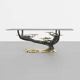 attribution Willy Daro, Bonsai coffee table, c. 1980, cast and patinated brass, glass