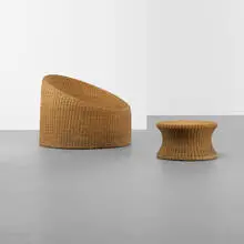 Eero Aarnio, lounge chair and ottoman, c. 1965, wicker