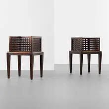 armchairs, pair by attribution Francis Jourdain, c. 1915, stained oak, caning, sold Sep 2013