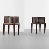 attribution Francis Jourdain, armchairs, pair, c. 1915, stained oak, caning