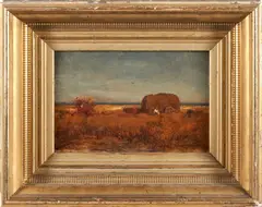 Robert Swain Gifford, Gathering Salt Hay, oil on artist's board