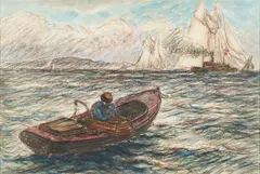 Reynolds Beal, Lobsterman Pulling a Trap, Pastel