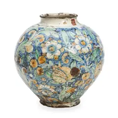 Polychrome Enamel Decorated Bombola, Sicilian or Caltagirone, early to mid 18th century,