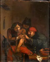 Adriaen Brouwer, A Surgeon Dressing a Wound, oil on panel