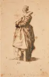 Jacques Callot, Lady in Profile with her Hands in Her Muff, etching on paper