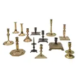 Thirteen Brass Candlesticks, English and Dutch, 18th century,