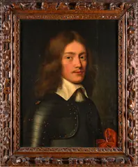 Willem van Honthorst, Portrait of a Young Man in Armor, oil on panel in a period frame