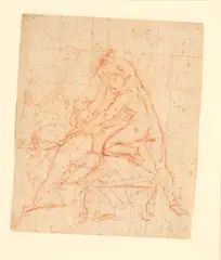 Study of a male nude attacking a female nude by Italian School 17th century, red chalk on hand-squared laid paper, offered Dec 2023