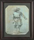 Cornelis Pietersz. Bega, A peasant man seen from behind, charcoal on blue paper