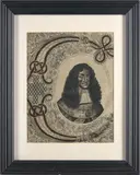British School, Calligraphic Bust Portrait of Charles II of England in State Robes with a Garter Chain