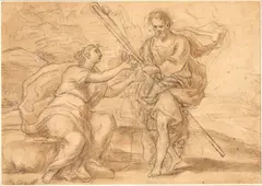A Shepherd and a Maiden by Italian School 17th century, pencil and wash on laid paper, sold Dec 2023