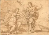 Italian School 17th century, A Shepherd and a Maiden, pencil and wash on laid paper