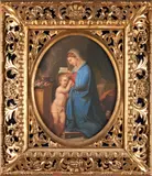 Italian School 17th century, Vergine del Nenci, oil on canvas in an oval frame