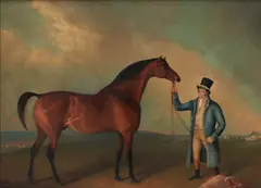 Charles Henry Schwanfelder, Orville Held by the Groom, Francis Smallman, in a Landscape, oil on canvas