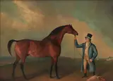 Charles Henry Schwanfelder, Orville Held by the Groom, Francis Smallman, in a Landscape, oil on canvas