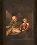 Carl Constantin Schroeter, The Music Lesson, oil on canvas