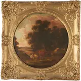 Bucolic Landscape by Continental School, oil on lined canvas in an oval frame, offered Dec 2023