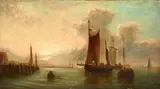 Ships in the Harbor by Continental School, oil on canvas, sold Dec 2023