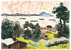 Am Lebasee bei Bollenz by Karl Schmidt-Rottluff, 1935, Aquarell und Tuschpinsel auf Fabriano-Velin, sold Nov 2011