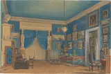 Schlafzimmer in der Wohnung des Prinzen Wilhelm (d. Ä.) von Preußen im Berliner Schloss by Johann Heinrich Hintze, 1841, Aquarell über Bleistift auf Papier, auf Karton montiert, sold Nov 2024