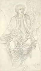 Edward Burne-Jones, Study of an Angel, 1885, Bleistift auf Velin, auf Karton aufgezogen