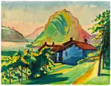 Max Pechstein, Blick auf den San Salvatore, 1925, Aquarell auf Velin (Wz: FIDELIS M.B.M.)