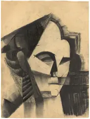 Johannes Itten, Kubistischer Kopf (Ida Kerkovius), 1915, Kohle und Grafit auf bräunlichem Papier