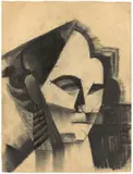 Johannes Itten, Kubistischer Kopf (Ida Kerkovius), 1915, Kohle und Grafit auf bräunlichem Papier