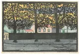 Gabriele Münter, Herbstabend - Sèvres, 1907, Farblinolschnitt auf Japan