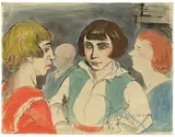 Rudolf Schlichter, Drei Frauen, Um 1925, Aquarell und Tuschfeder auf Papier