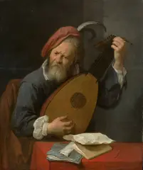David Ryckaert III, Theorbenspieler („Man playing a theorbo“), 1642, Öl auf Eichenholz