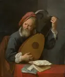 David Ryckaert III, Theorbenspieler („Man playing a theorbo“), 1642, Öl auf Eichenholz
