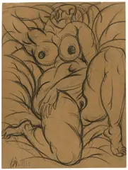 Schlafende by Otto Dix, 1914, Kreide auf braunem Papier, sold Jun 2017