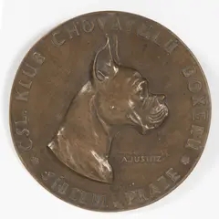 Alfred Justitz, Plaque of the Czechoslovak Boxer Breeders' Club, Late 19th/early 20th century, patinated bronze