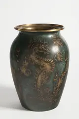 Paul Haustein, Vase with Chinese Motifs Wmf Ikora, 1920s, patinated and engraved brass