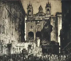 Church Proceedings by Frank Brangwyn, etching 10/50, sold Jun 2012