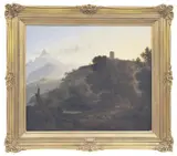 John Glover, A Mountainous Wooded Landscape with Cattle by a Lake