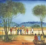 Pro Hart, Country Races, oil on board