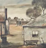 Pro Hart, Backyard, oil on board