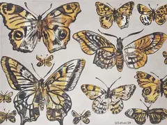 Butterflies by David Bromley, oil and silver leaf on canvas, sold Mar 2012