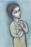 Robert Dickerson, Girl with Cat, pastel and charcoal