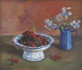 Margaret Olley, Still Life with Fresh Cherries and Blue Jug