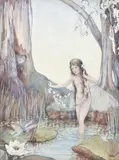 Dorothea Francis, Young Fairy at the Water's Edge, watercolour