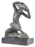 Lenore Boyd, Woman Wearing Sunhat, bronze on stone base